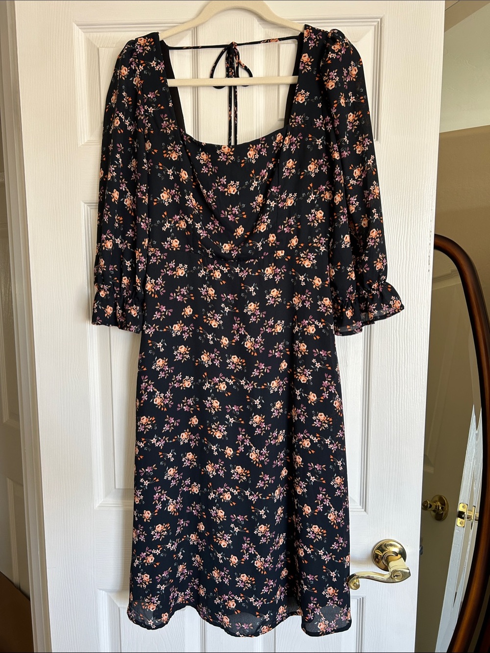 julia jordan Black Midi Dress with Pink and Peach Floral Print